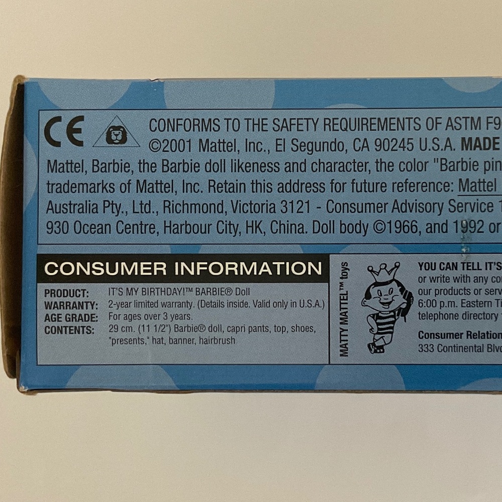 Barbie “It’s My Birthday!” Doll 2001 Mattel Kmart Special Edition - Picture 5 of 7
